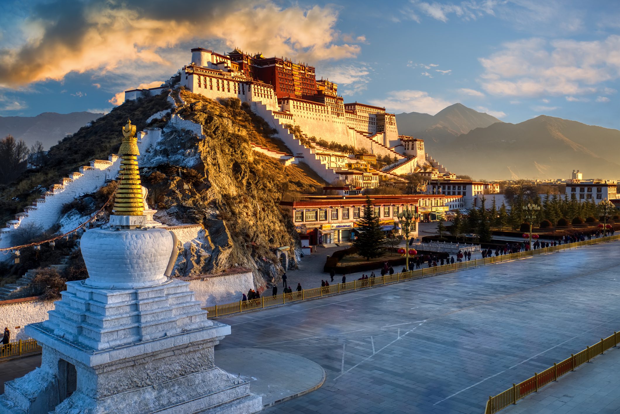 Potala golden hour sunrise with clouds, Buddhist temple, Tibet