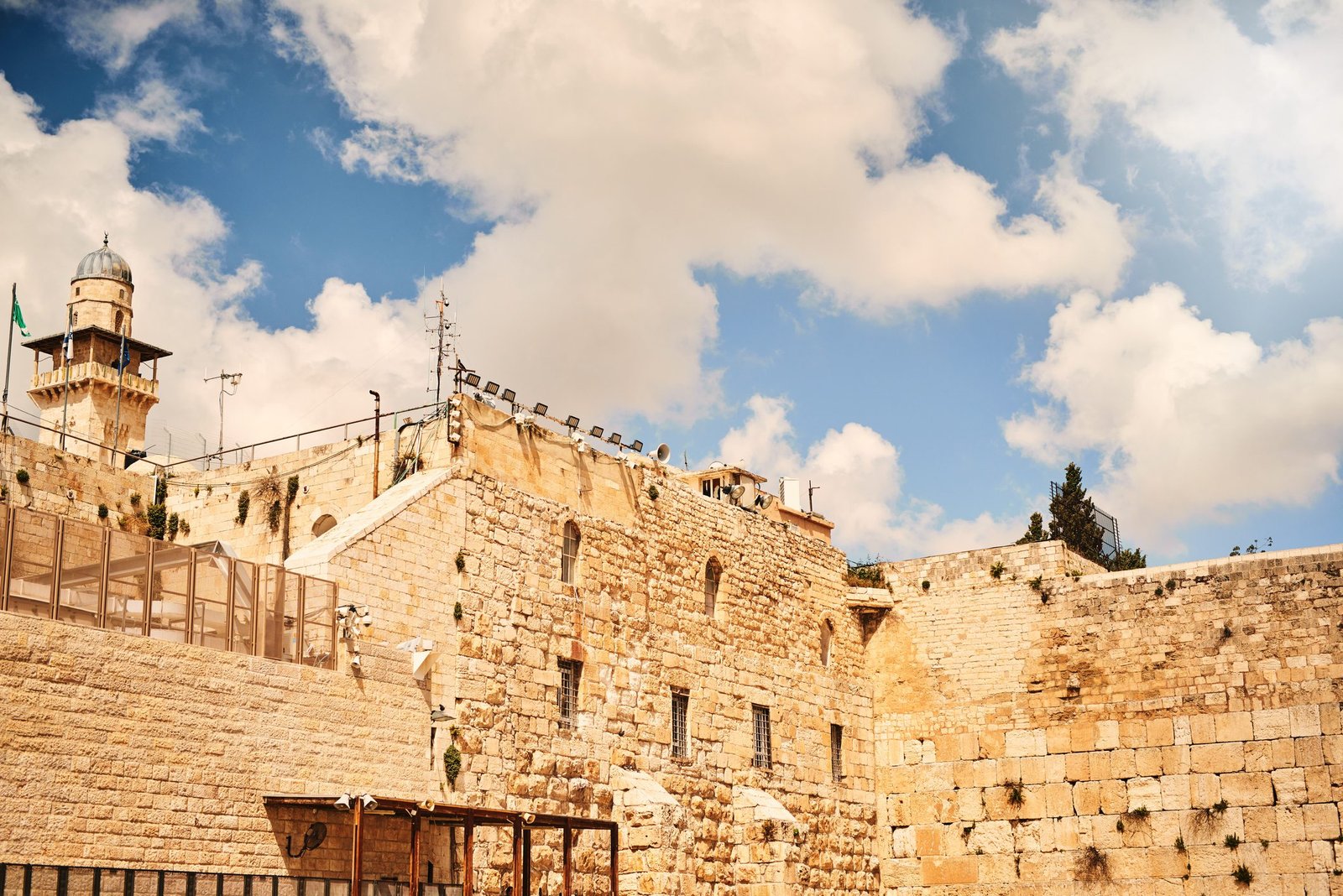Western Wall and minaret in Jerusalem